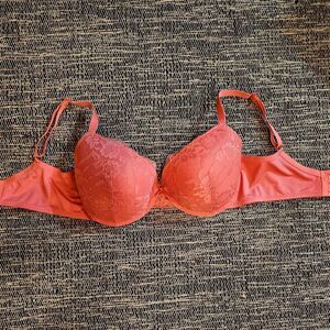 Laura Ashley Lace Bra 38DD Pink Underwire Push Up Full Bust Support Plus Cup